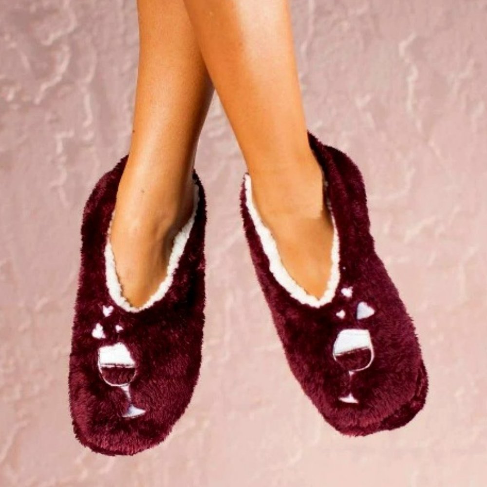 Wine a little- Brown Footsie Slippers